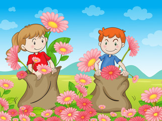 kids and flowers