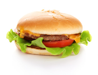 Tasty cheeseburger isolated on white