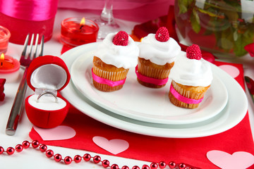 Table setting in honor of Valentine's Day close-up