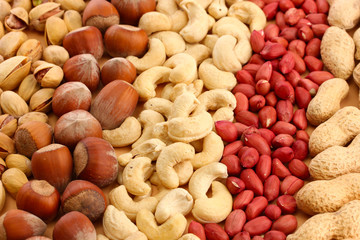 assortment of tasty nuts, close up
