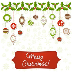 Christmas greeting card with xmas toy garland
