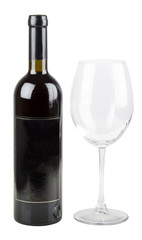 Red wine bottle with glass