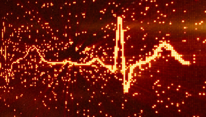 digital pixel EKG orange background