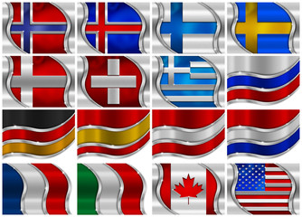 Set of Metal Flags - 16 Items