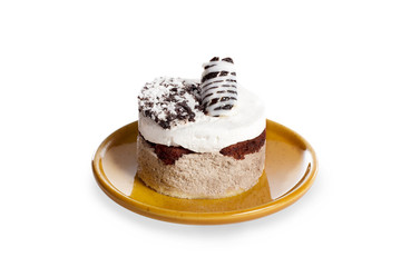 Luxury dessert on the round plate