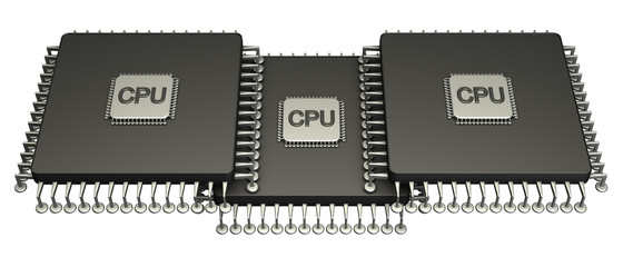 Three computer chip processor. Icon 3D. isolated