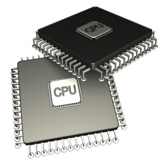 Two computer chip processor. 3D. isolated