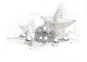 Silver Christmas bauble on white background