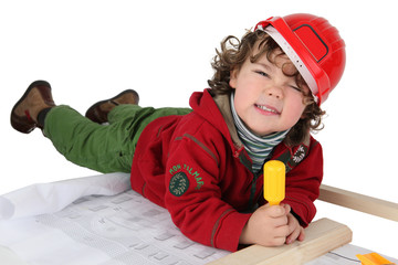 Kid dressed as handyman