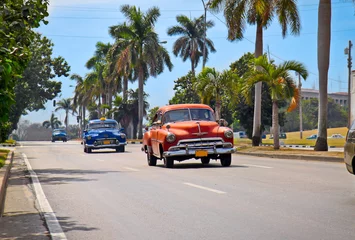 Printed roller blinds Cuban vintage cars American classic cars in Havana.