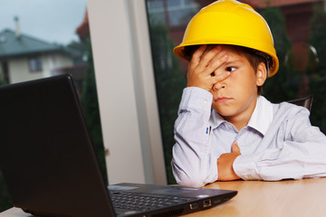 Portrait of handsome boy posing at home