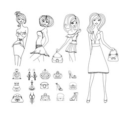 Fashion shopping icon doodle set