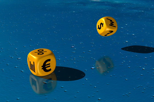 The aleas of finance and economy simbolized by dices. Finance is a game, you can win or lose