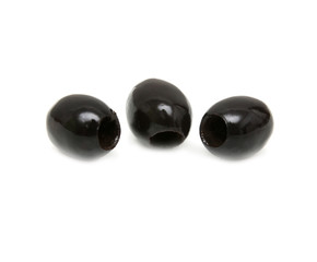 Three black olives shot on white background