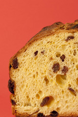 Texture of Panettone, Christmas cake over a red background