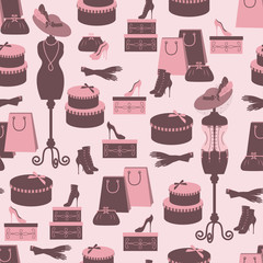 Retro fashion seamless pattern with women accessory.