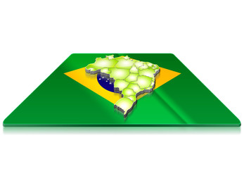 A simple 3D map of  Brazil on a 3d flag