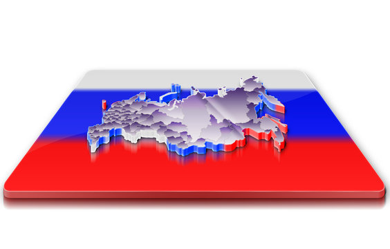 A simple 3D map of Russia on a 3d flag
