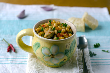 Beans stewed with meat and vegetables
