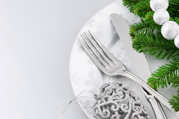 Christmas menu concept over silver background