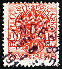 Postage stamp Sweden 1910 Arms of Sweden, Official Stamp