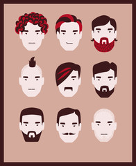man with various hairstyles, mustaches and beards collection