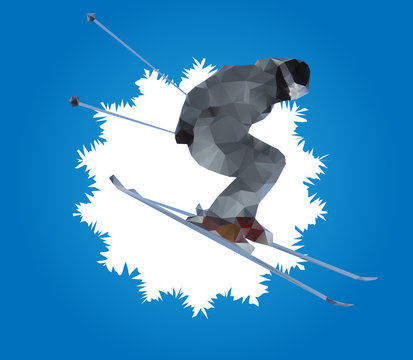 flying skier and snowflake , vector illustration