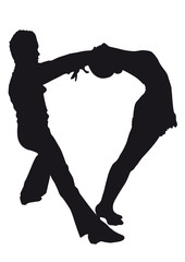 Silhouette of dancers on a white background