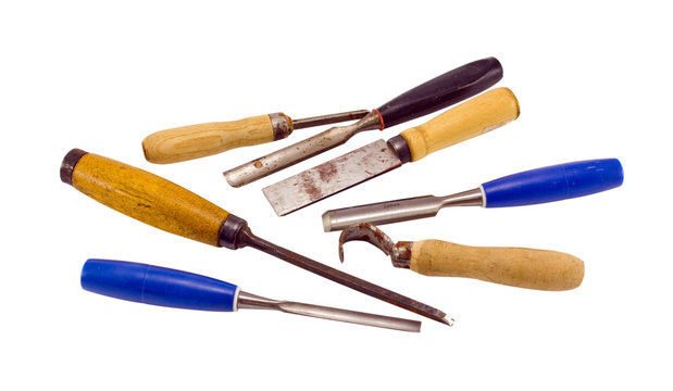 chisel graver carve tools collection on white