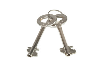 Isolated pair of safety box keys on white background