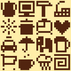 Ensemble d& 39 objets pixel. Modèle vectoriel