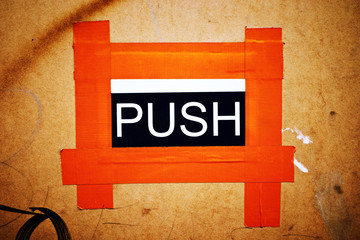 Makeshift Orange PUSH Door Sign