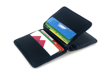 Wallet with credit cards on a white background