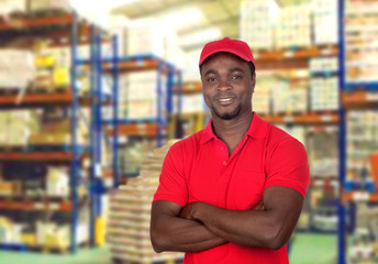 Worker man with red uniform