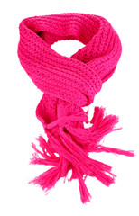 Warm knitted scarf pink isolated on white