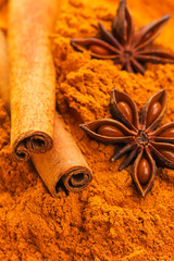 Anise and cinnamon close up