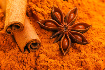 Anise and cinnamon close up