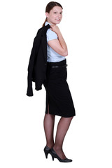 Confident businesswoman holding jacket over shoulder