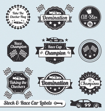 Vector Set: Racing Car Champion Labels and Icons