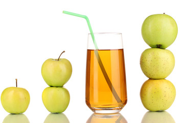 Useful apple juice with apples around isolated on white