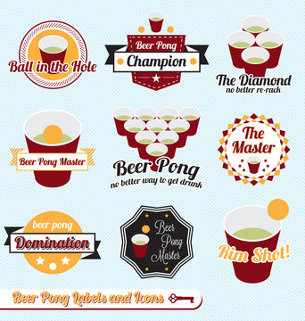 Vector Set: Beer Pong Champion Labels and Icons