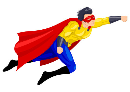 Superhero with a mask in flying pose