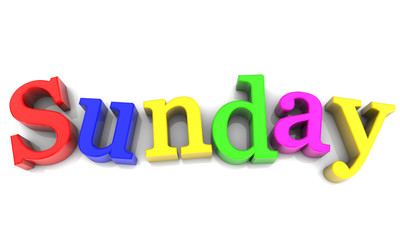 Sunday, day of the week multicolored over white Background