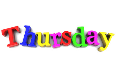 Thursday, day of the week multicolored over white Background