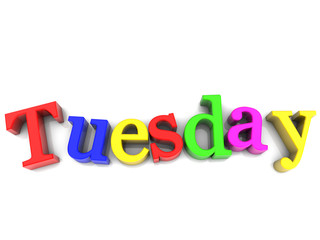 Tuesday, day of the week multicolored over white Background