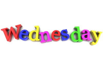 Wednesday, day of the week multicolored over white Background