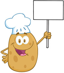 Potato Chef Holding Up A Blank Sign