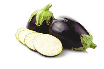 eggplant,aubergine sliced vegetable on the white background