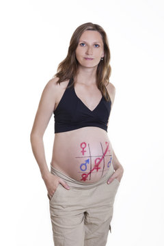Pregnant woman with mars and venus symbols