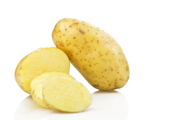 potato sliced  on the white background close up